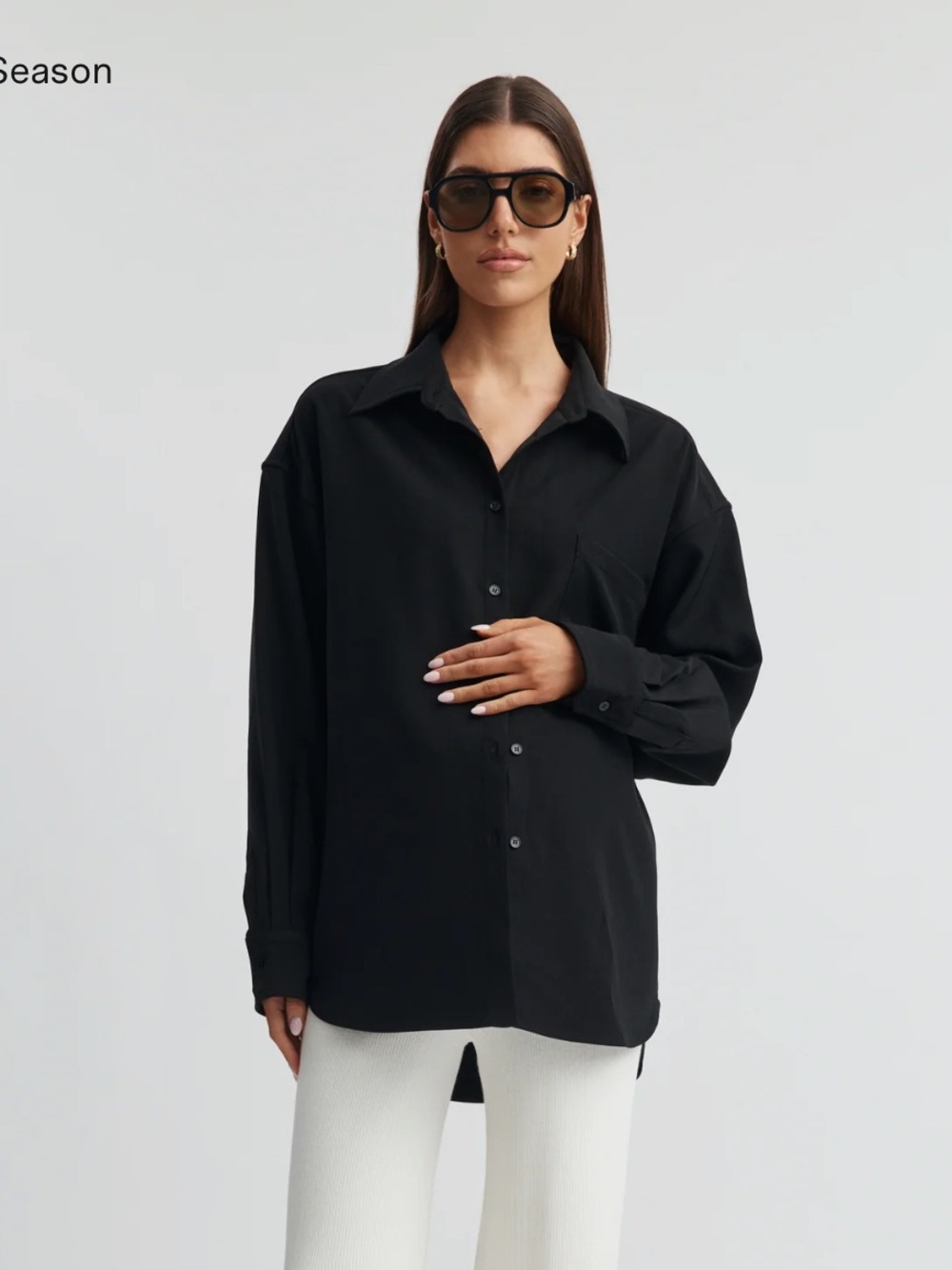 White Long Sleeve Maternity Button Down